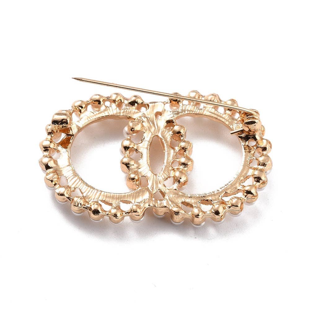 Gold Double Ring Pearl Brooch | Shoe, Purse & Hat Charm