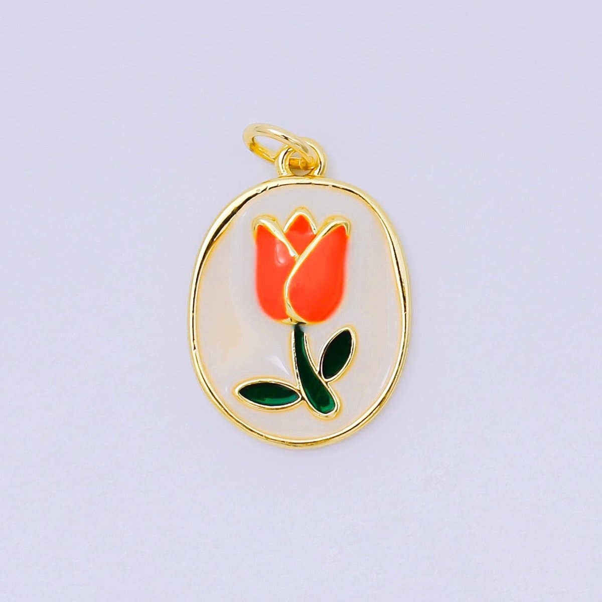 24K Gold Filled 20mm Enamel Art Blooming Tulip Emblem Charm in Pink & Orange | AH-631: Pink