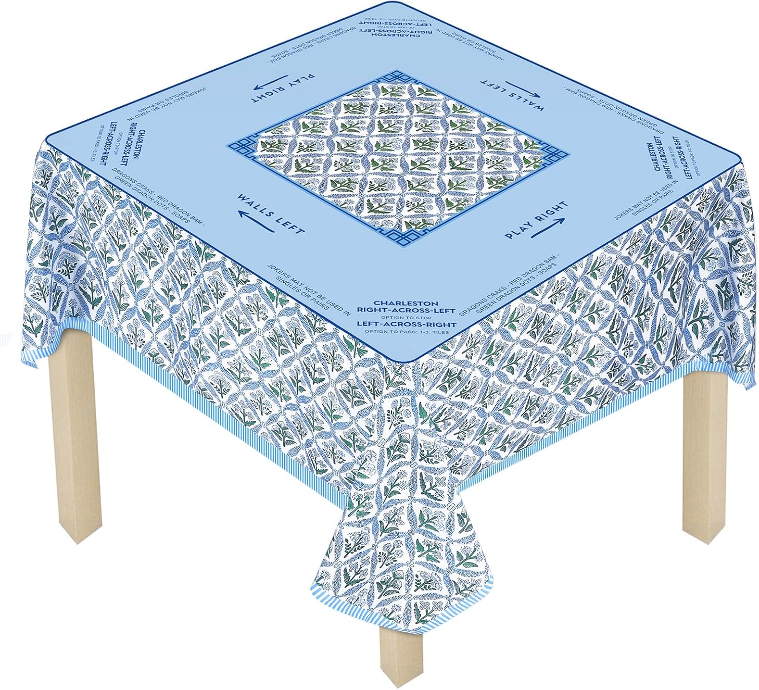 Blue Floral Instructional Tablecloth