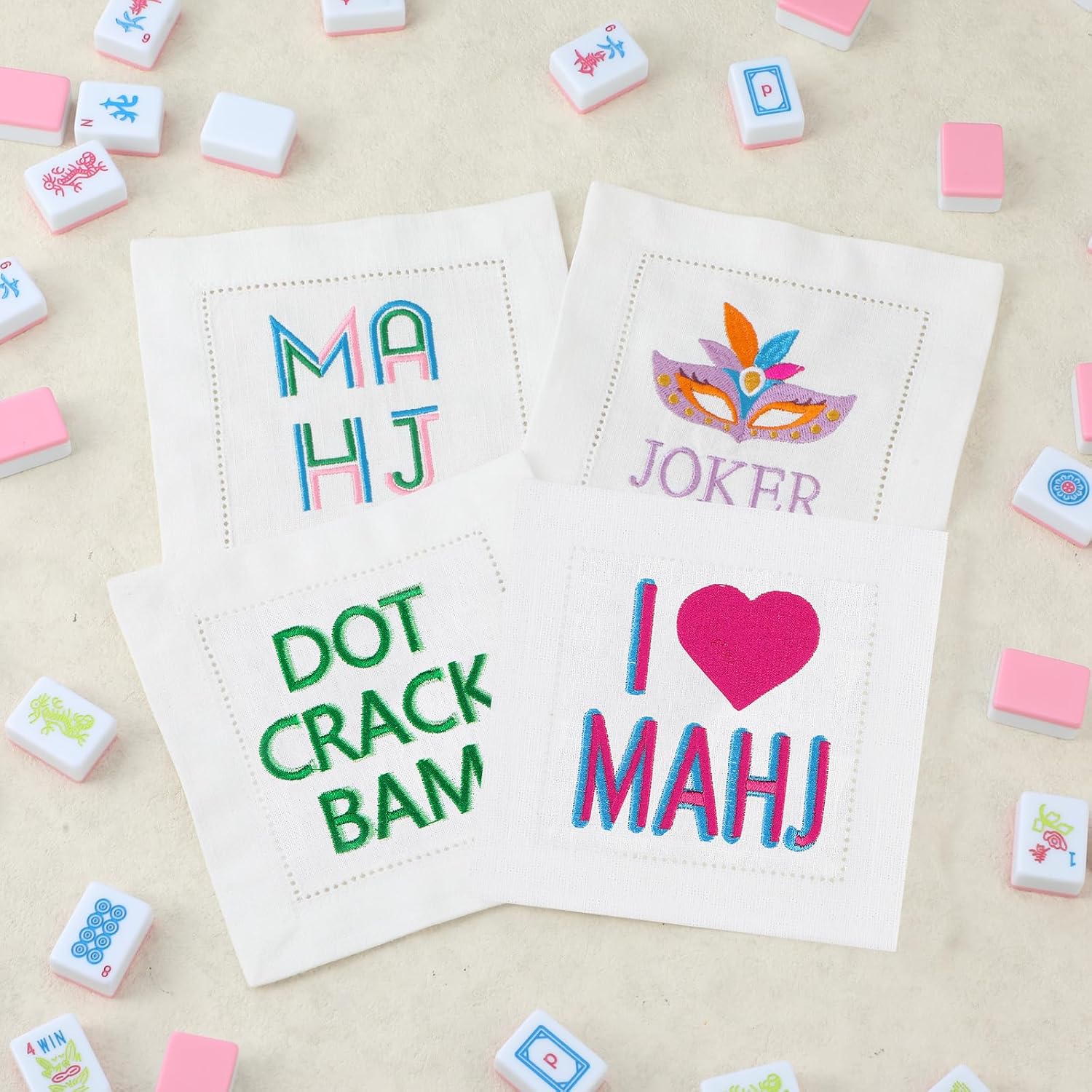 4 Pack Mahjong Theme Fabric Napkins
