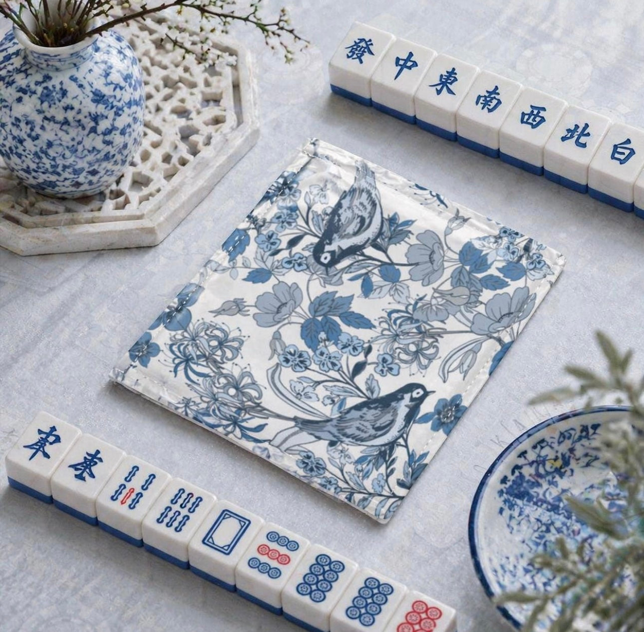Mahjong Card Cover: Blue Songbird