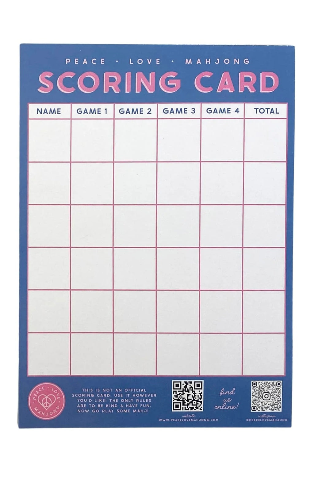 Peace Love Mahjong Scoring Notepad
