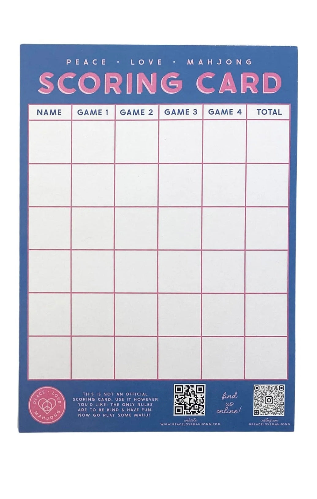 Peace Love Mahjong Scoring Notepad