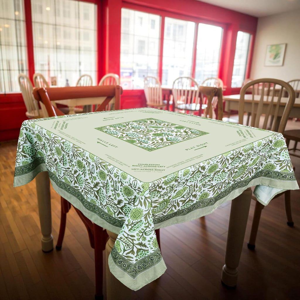 Green Floral Tablecloth (Pink Accent)