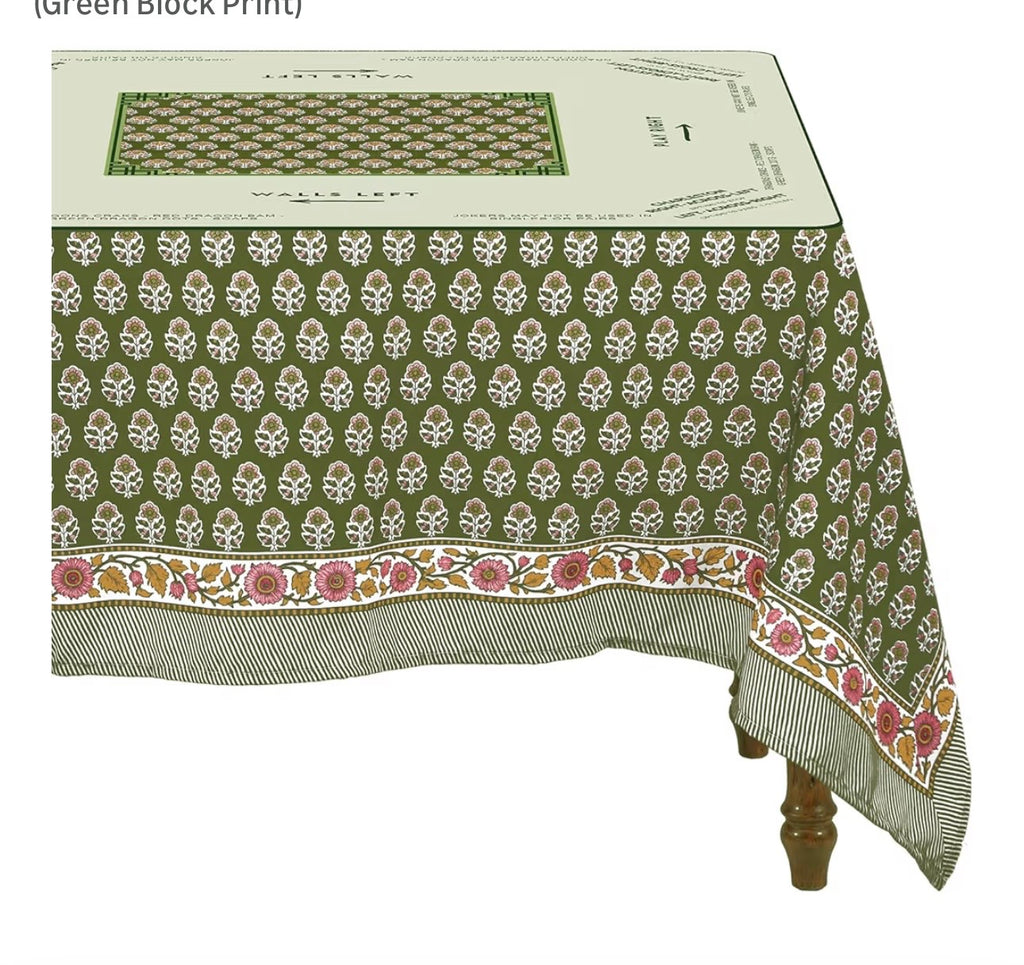 Green Floral Tablecloth (Pink Accent)