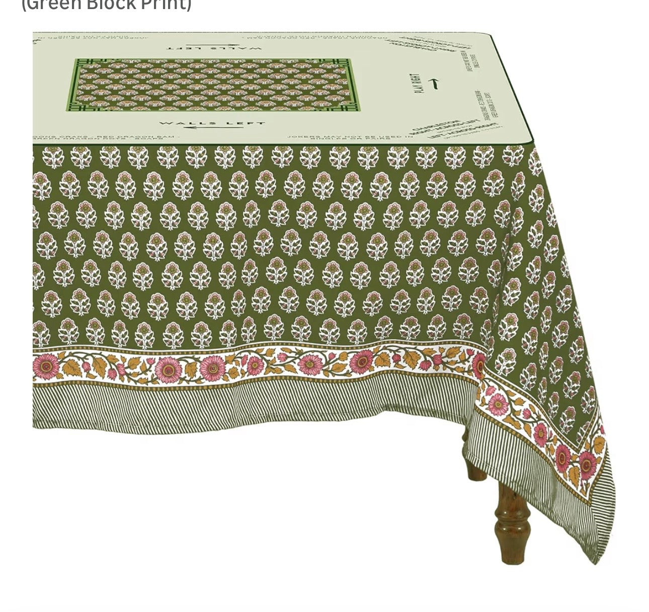 Green Floral Tablecloth (Pink Accent)