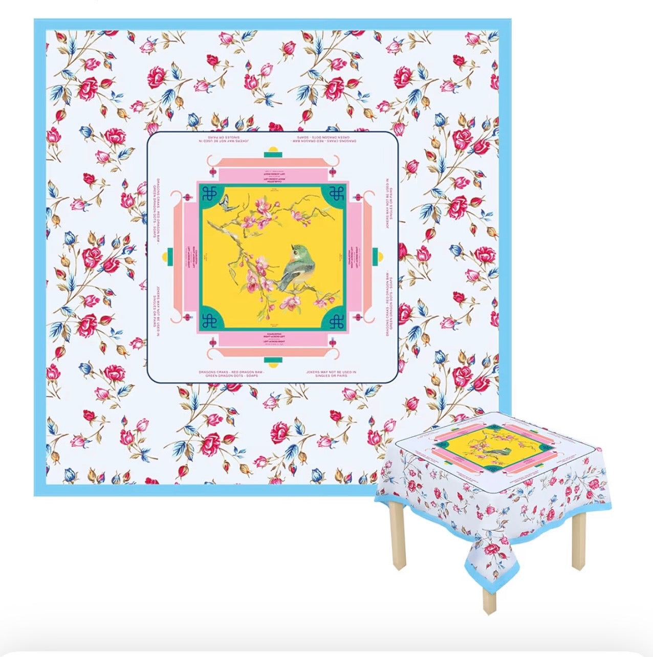Mahjong Tablecloth with Directions (white/blue/pink)
