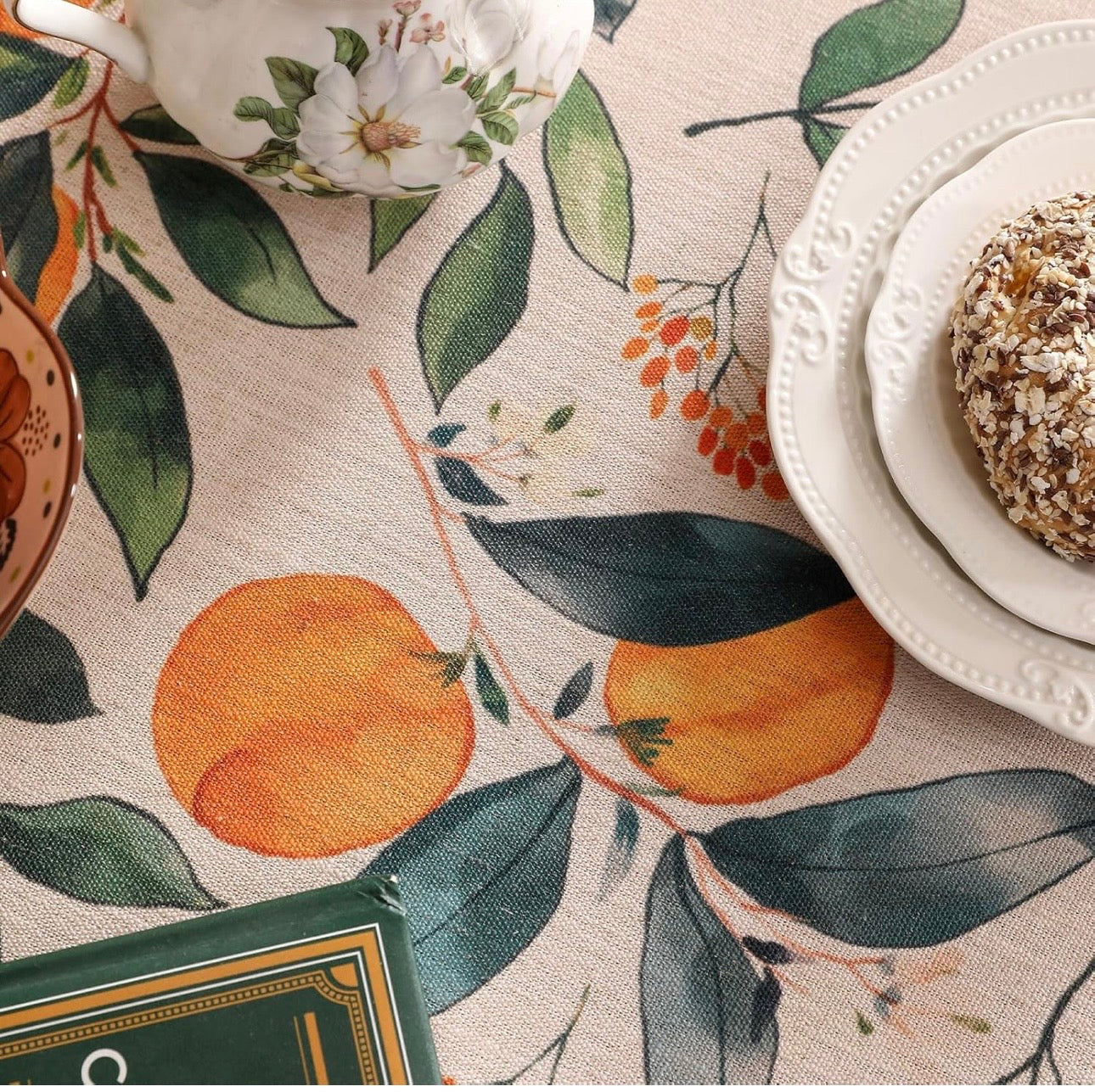 Oranges Vintage Linen Tablecloth