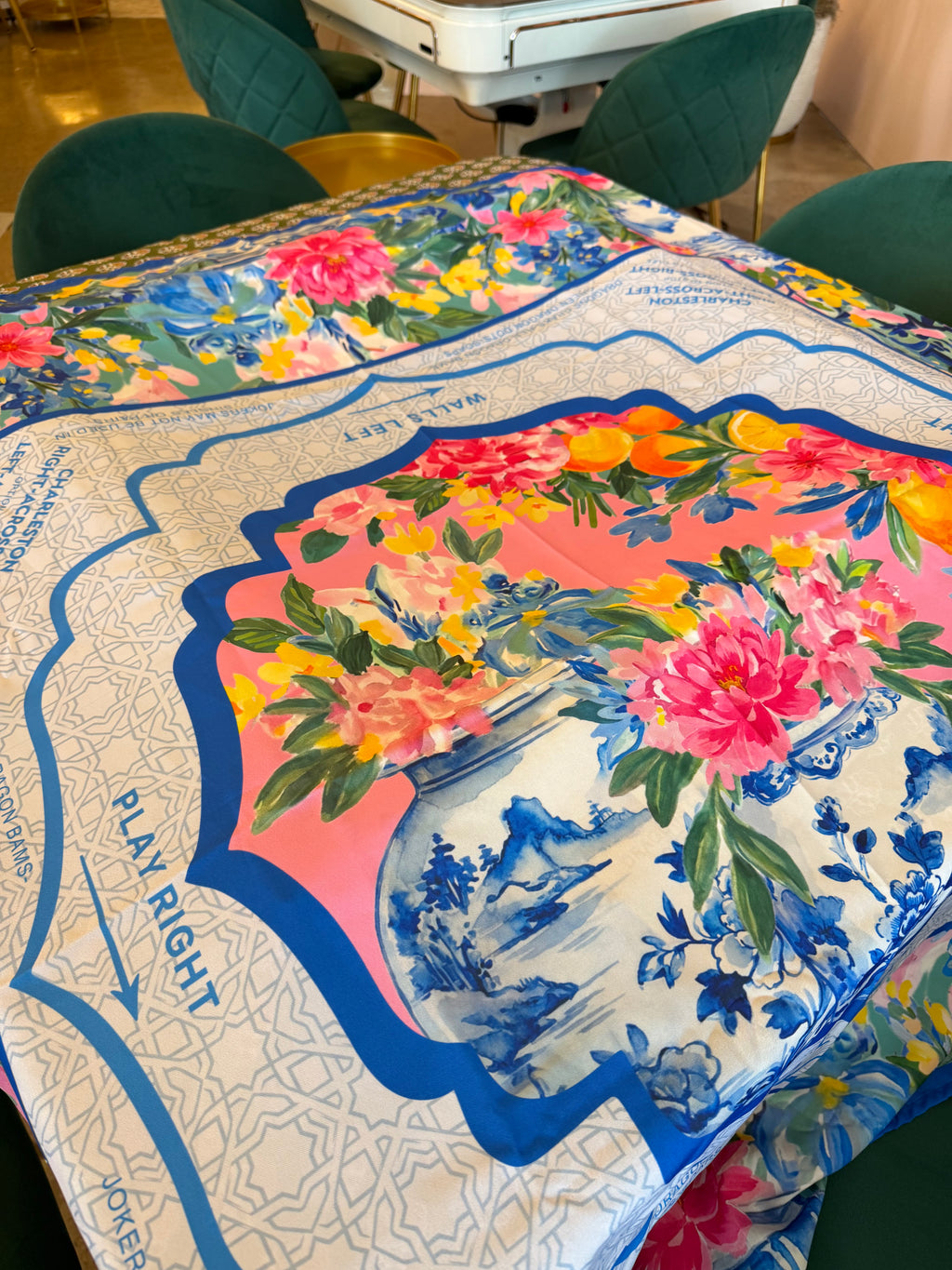 Blue Floral Instructional Tablecloth