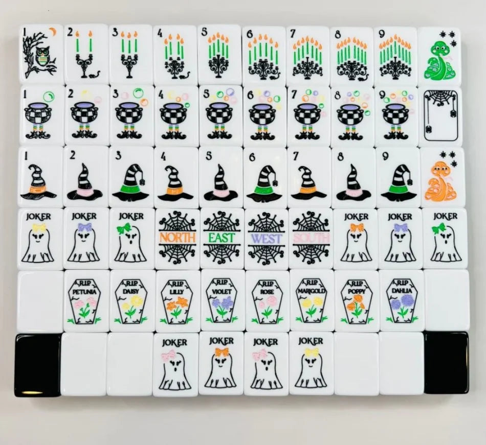 Hocus Pocus - Halloween Mahjong Tiles with Mat & Shufflers Bam! Let's Mahjong