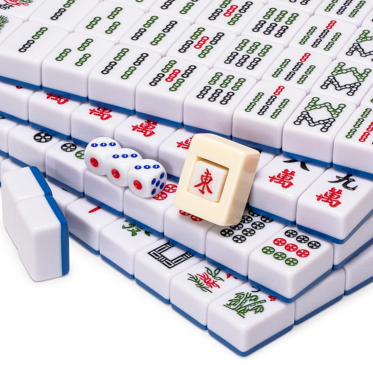 Chinese Mahjong Tiles & Case (blue backs)