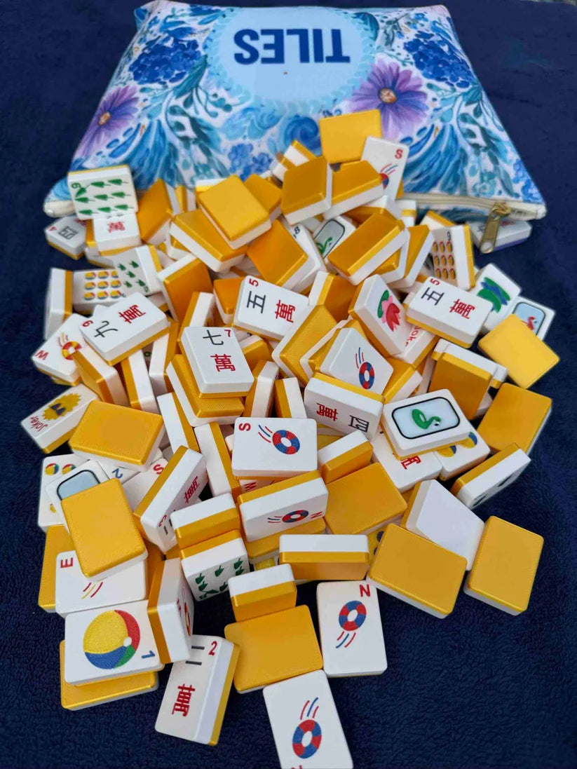 Spools Gold and White Floating Mahjong Tiles