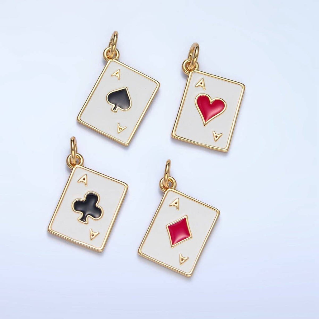 24K Gold Filled Ace Playing Cards Enamel Mini Charm | X879 - X882: Heart
