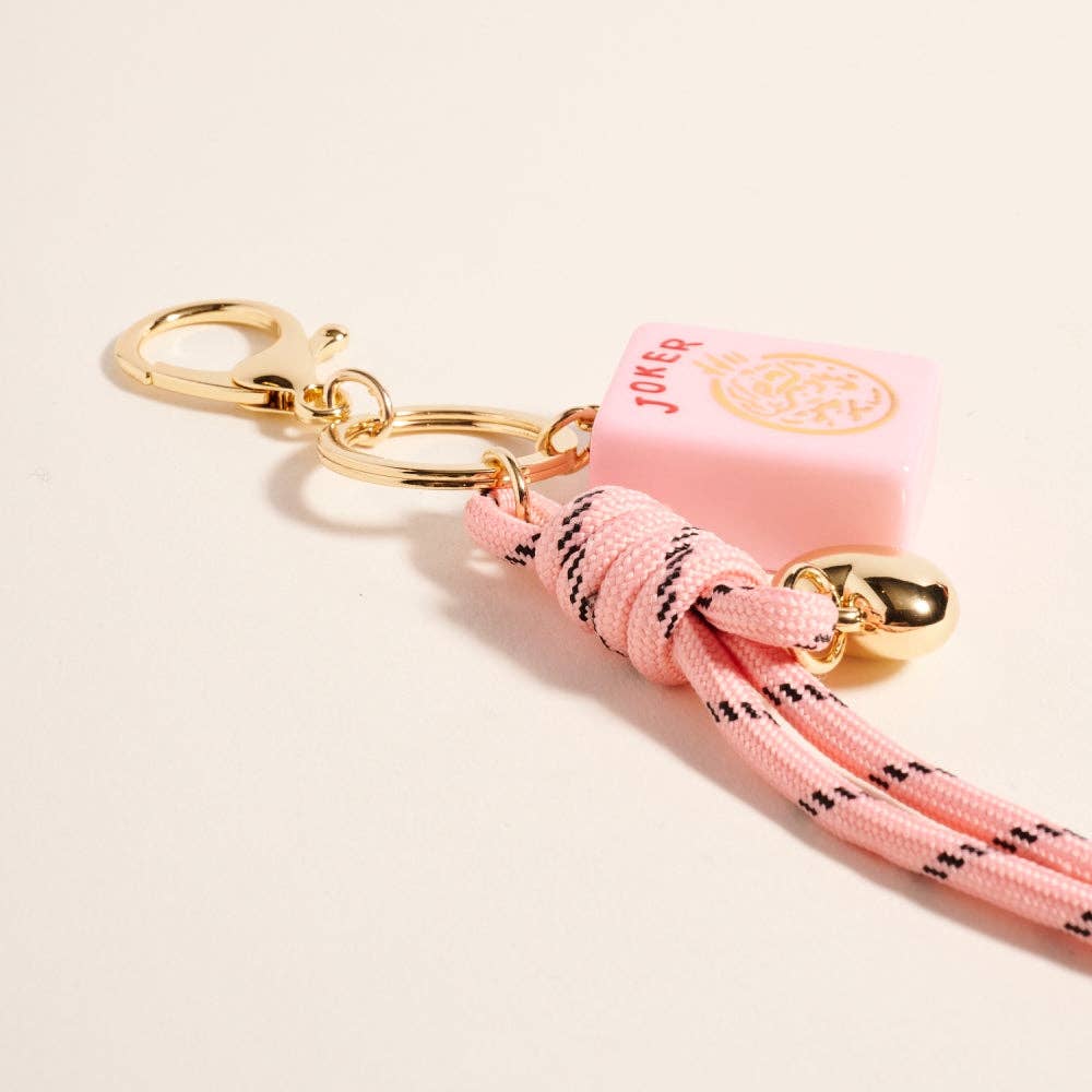 Mahjong Tile Puffy Heart Cord Keychain Bag Charm: Pink / ONE