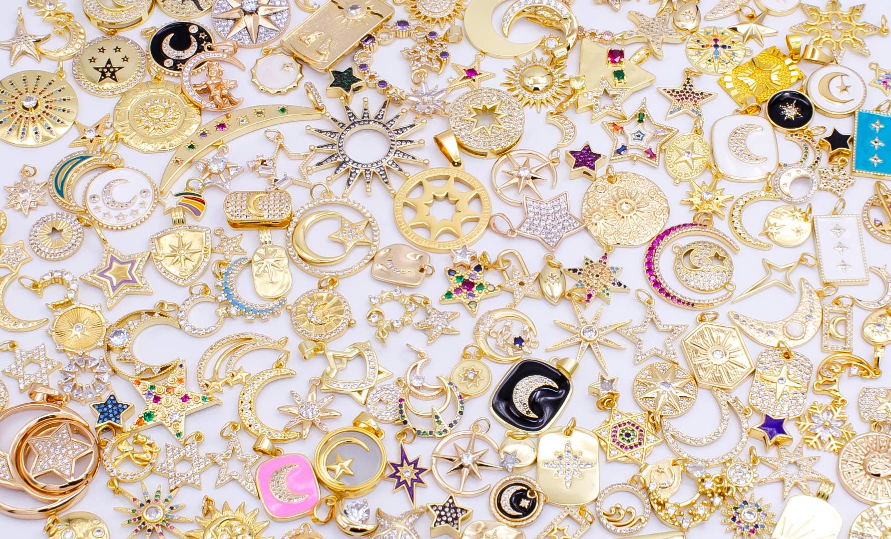 Mix Gold Star Moon Charm Zirconia Bracelet Charm Bar Supply: 20 pieces