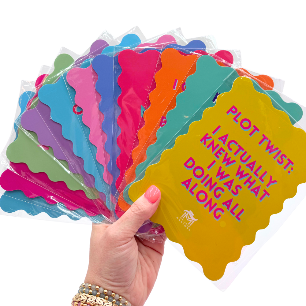 My Fair Mahjong “Friends Don’t Let Friends Miss Mahjong” Blue Scalloped Shuffle Card
