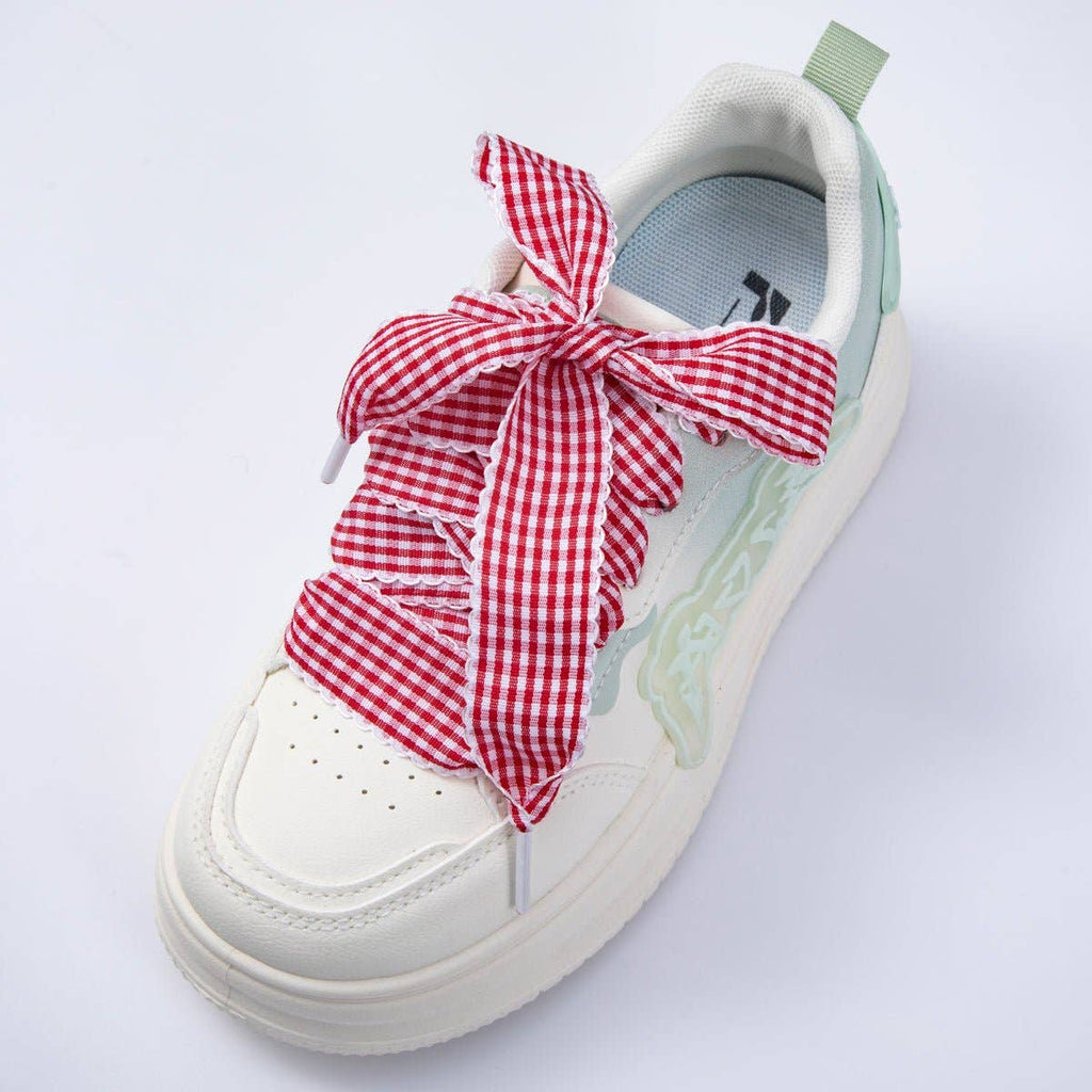 Black, Blue, Red, Pink Gingham Checkered Retro Ribbon Shoelaces | WB00296 - WB00299: Pink