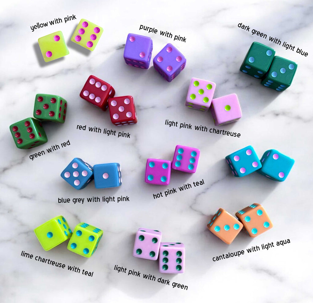 Dice (set of 2): Light Pink with Dark Green