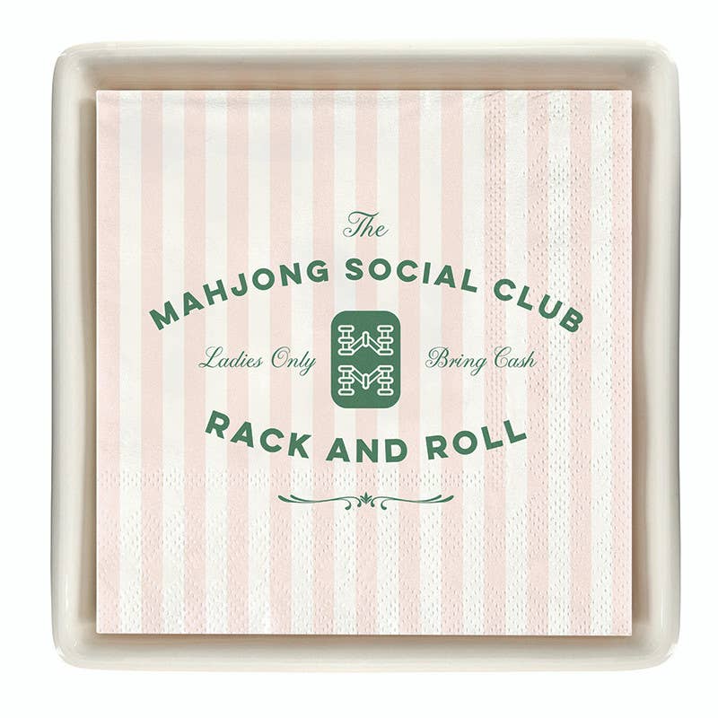 Ceramic Napkin Tray + Napkins - Mahjong Social Club: 5" L x 5" W