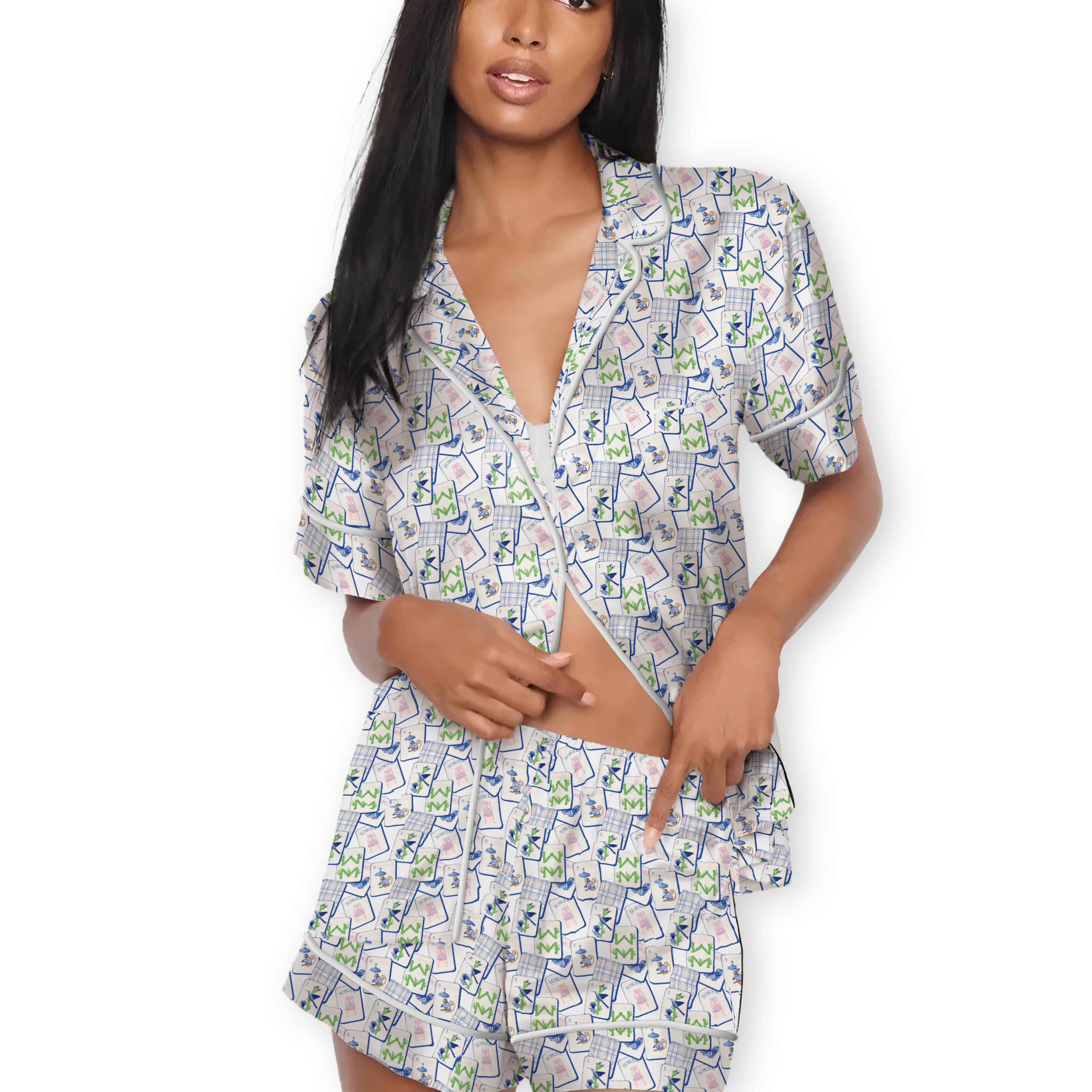 Pajama Short- Set Mahjong Blue Tiles: L