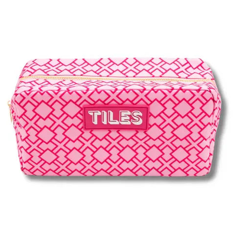 Premium Mahjong Tile Bags  |  Fits Most Large Tile Sets  : Stripes- Pink & Red Tile Bag