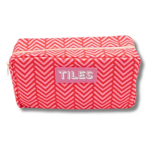 Premium Mahjong Tile Bags  |  Fits Most Large Tile Sets  : Stripes- Pink & Red Tile Bag