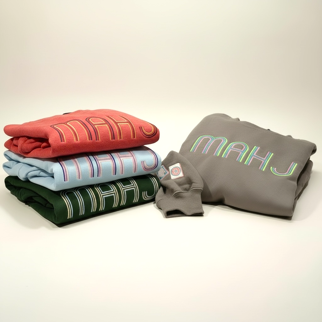 Mahjong Crewneck Sweatshirt with Retro Embroidery: Forrest Green / M