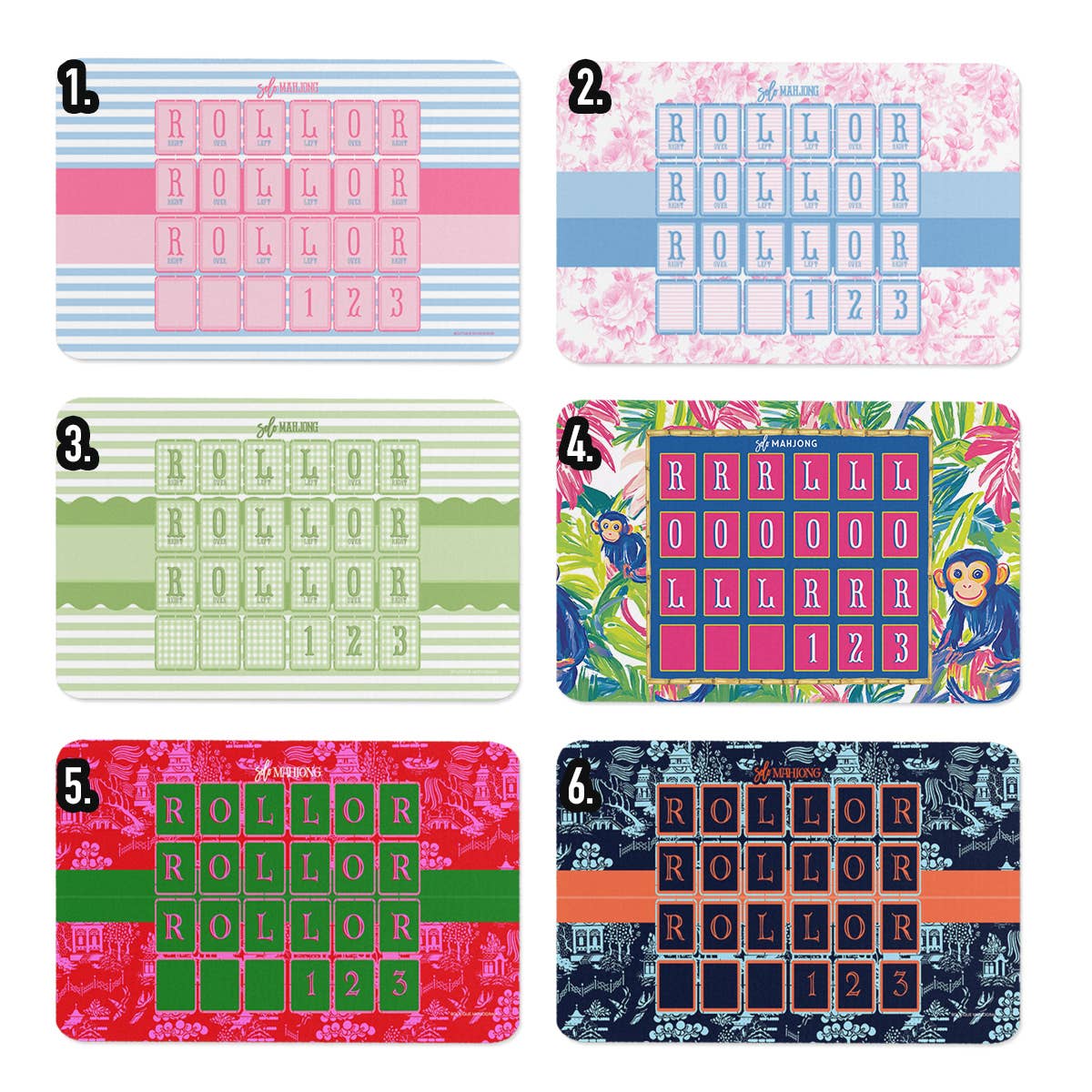 Mahjong Solo Practice Mats, Neoprene, Mix-n-Match Designs: Design #5