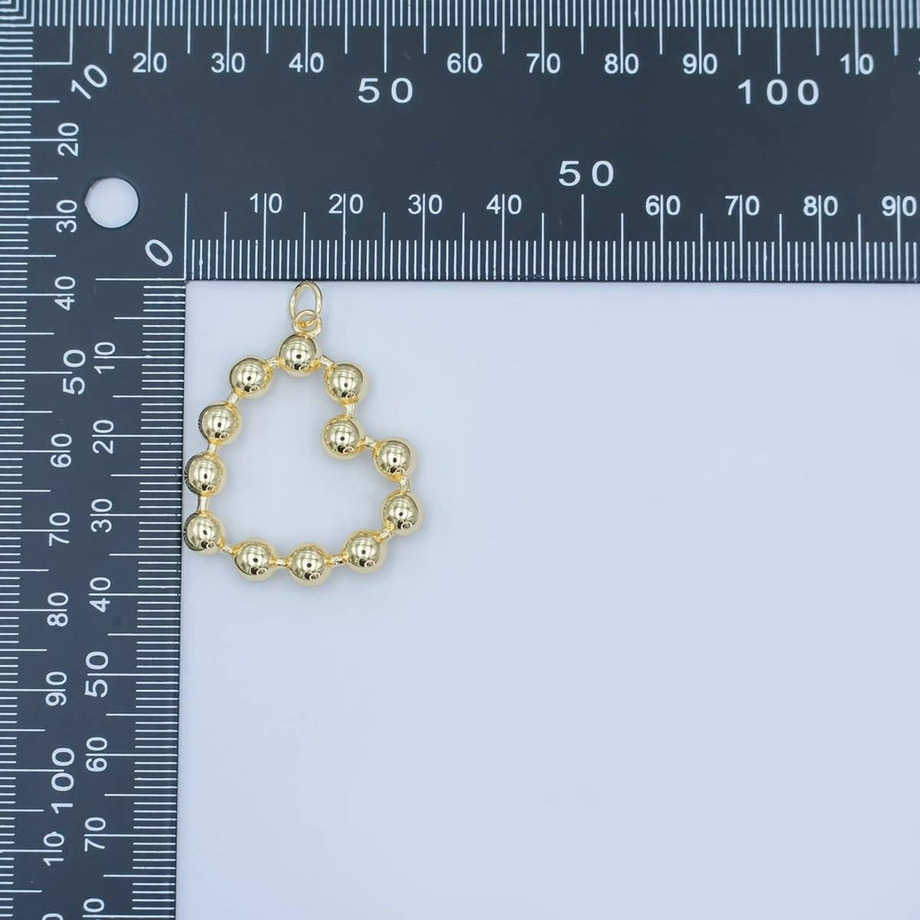 24K Gold Filled 30.5mm Beaded Bubble Heart Charm | M708