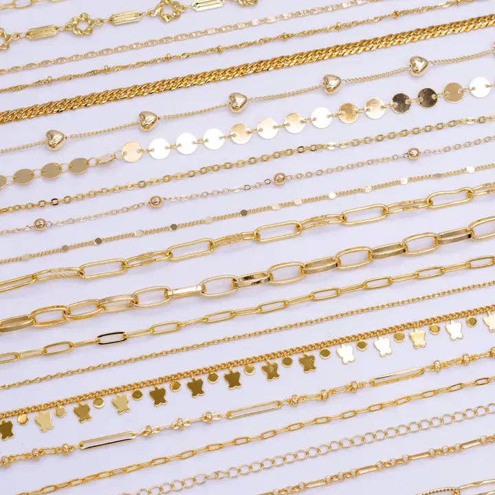 Charm Bar Chain Mystery Bag Sampler 10 Random Gold Chain: 7 inch Bracelet