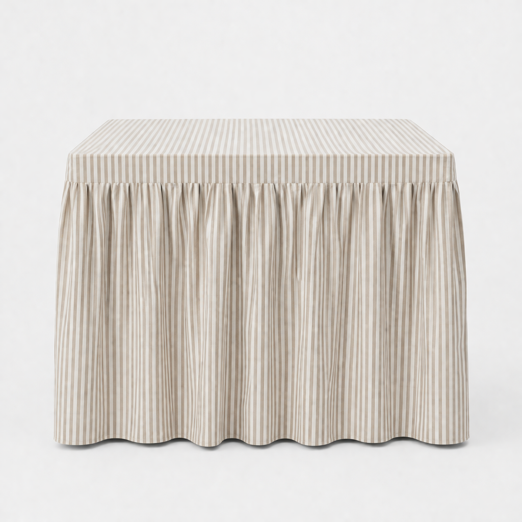 Mahjong Game Tablecloth -Skirted Linen Oatmeal Awning Stripe