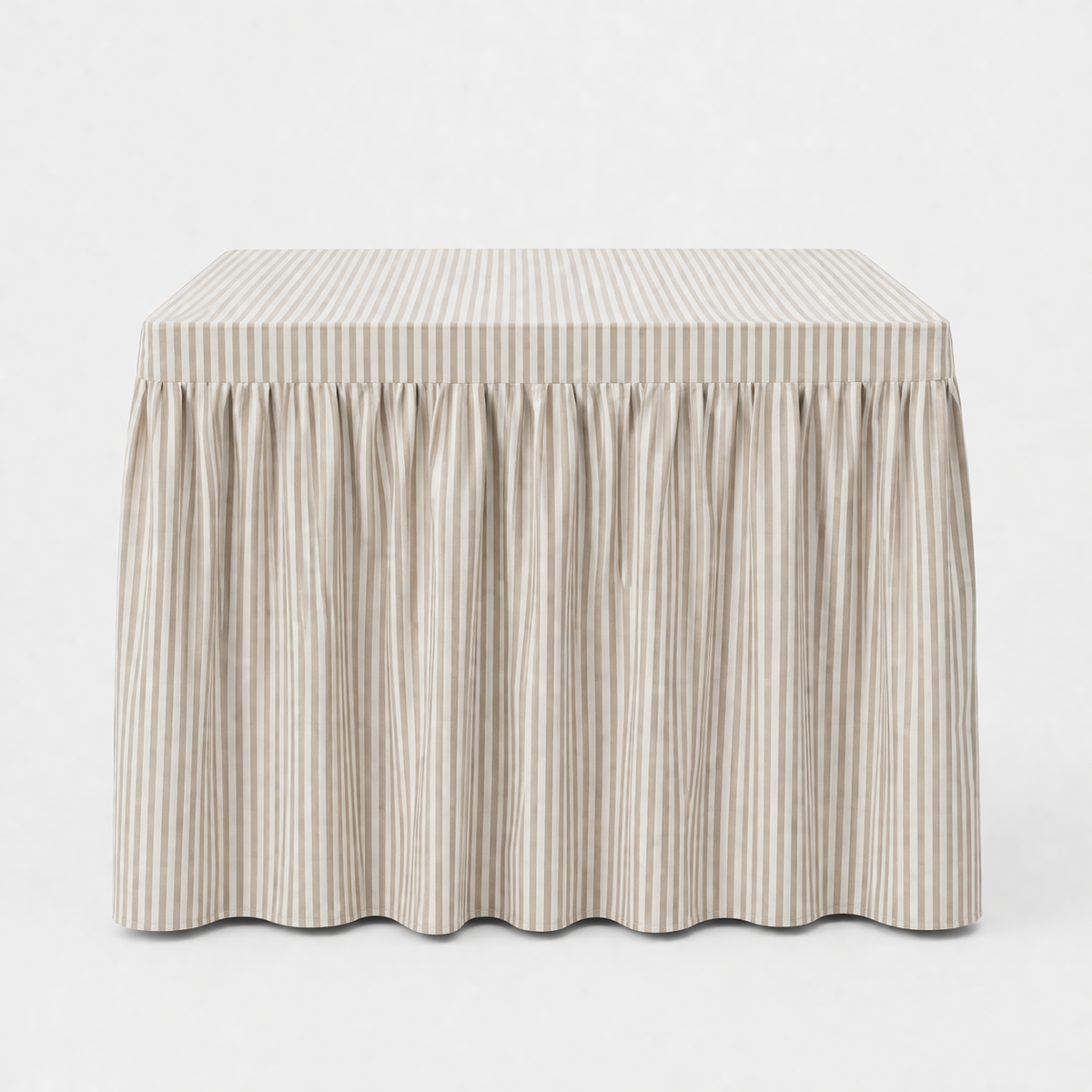 Mahjong Game Tablecloth -Skirted Linen Oatmeal Awning Stripe