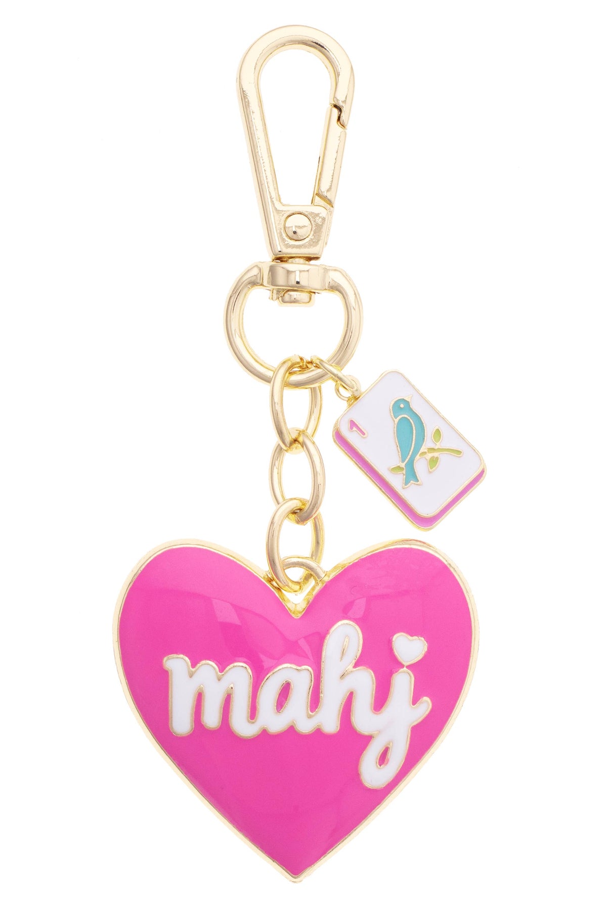 Canvas Style Mahj Enamel Heart Bag Charm in Fuchsia