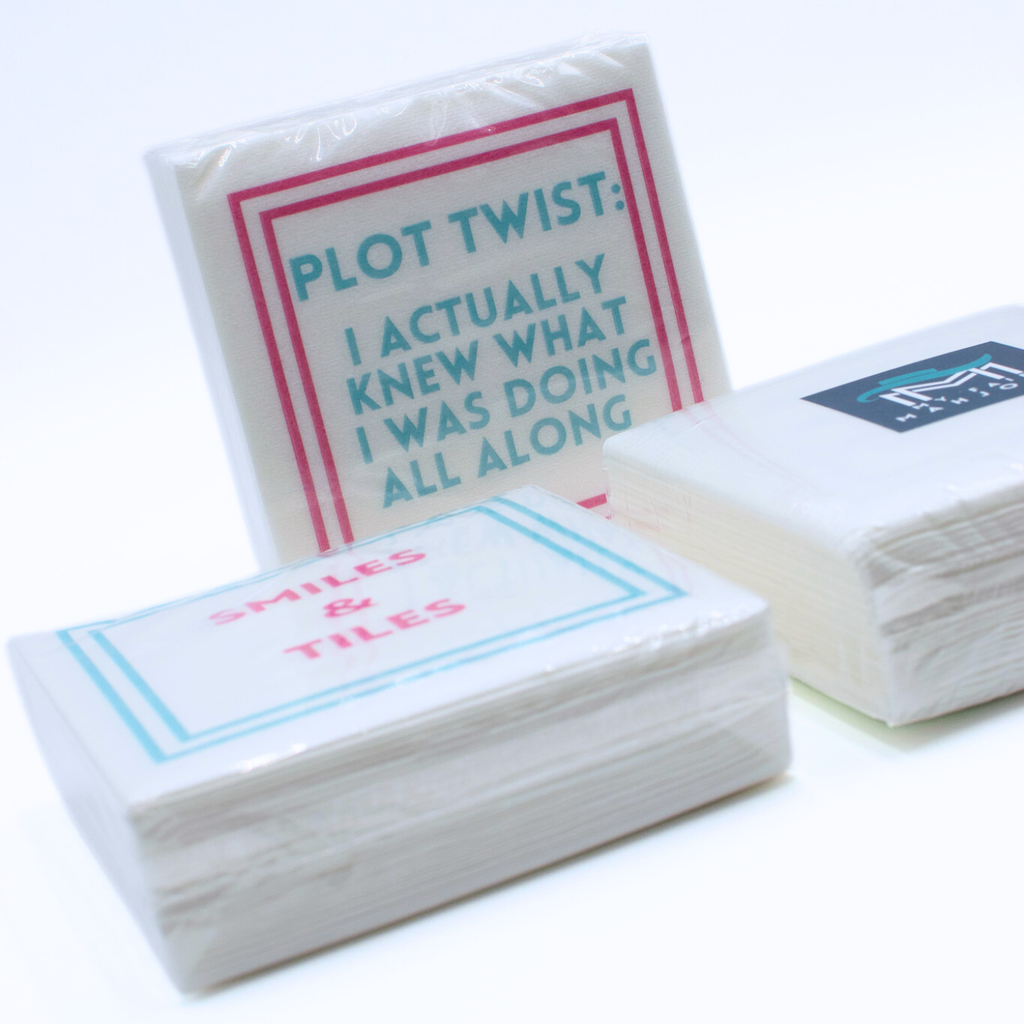 MAHJONG NAPKINS | 5'' x 5'' Luxury, Linen-Feel, Eco-Friendly: 10- I Like Big Tiles