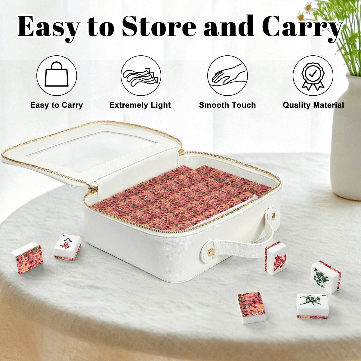 Hand painted Roses American Mahjong Tiles: Bag Set