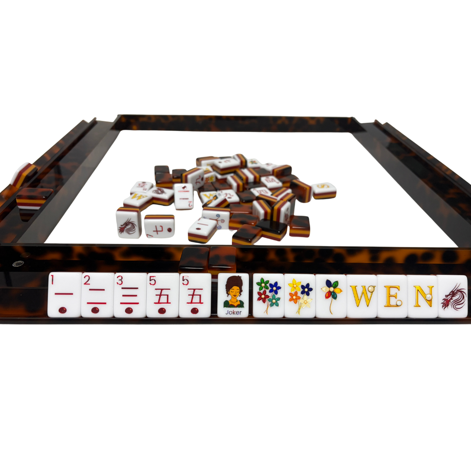 Luxury Handmade Tortoise Shell Acrylic Mahjong Racks and Pushers Set of 4: Tortoise Shell