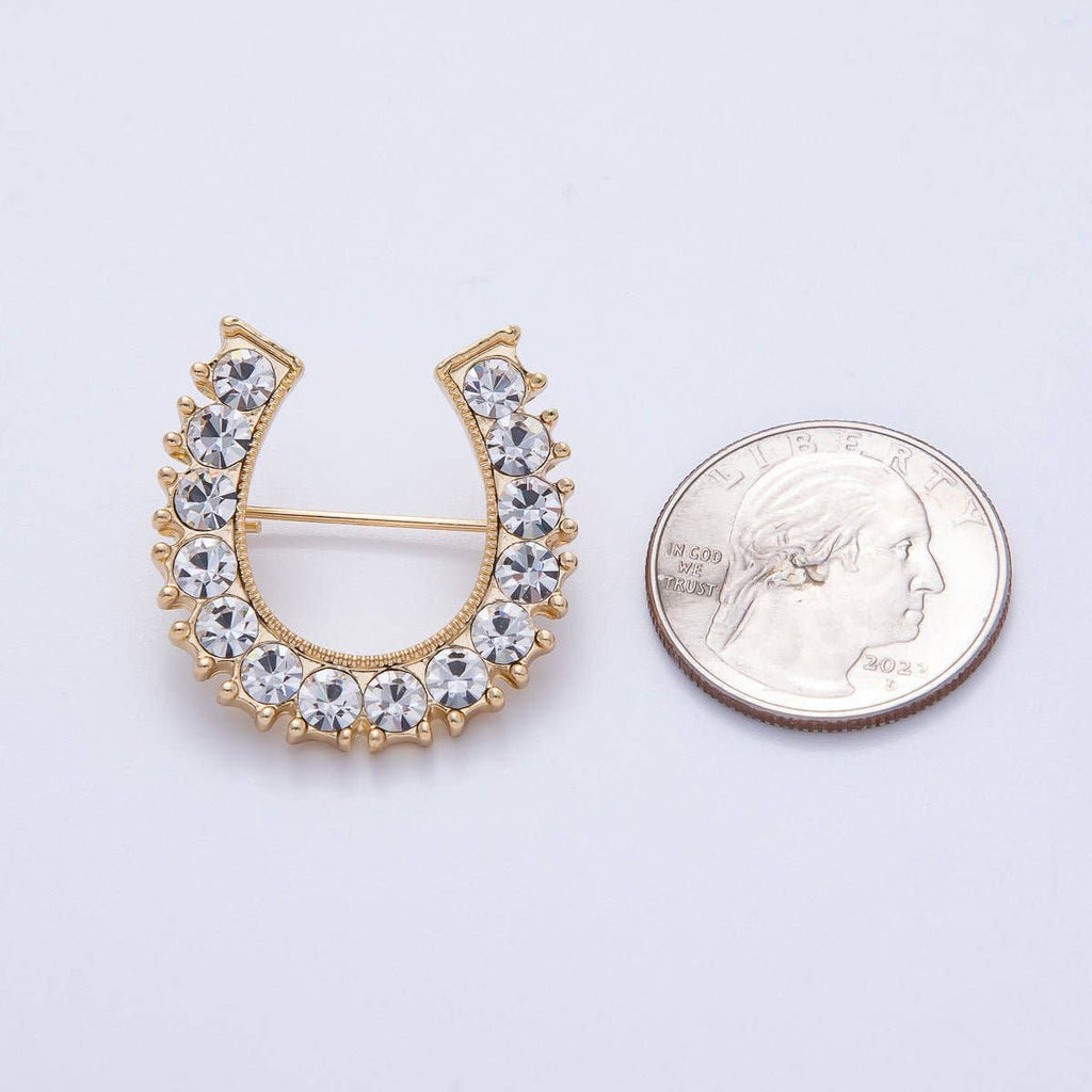 18K Gold Filled 29mm Micro Paved CZ Lucky Horseshoe Brooch Pin | BH-050