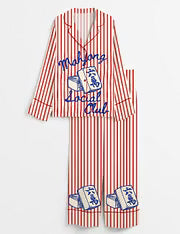 Women’s Mahjong Social Club Funny Board Game Long Sleeve Silky Satin Pajama Set