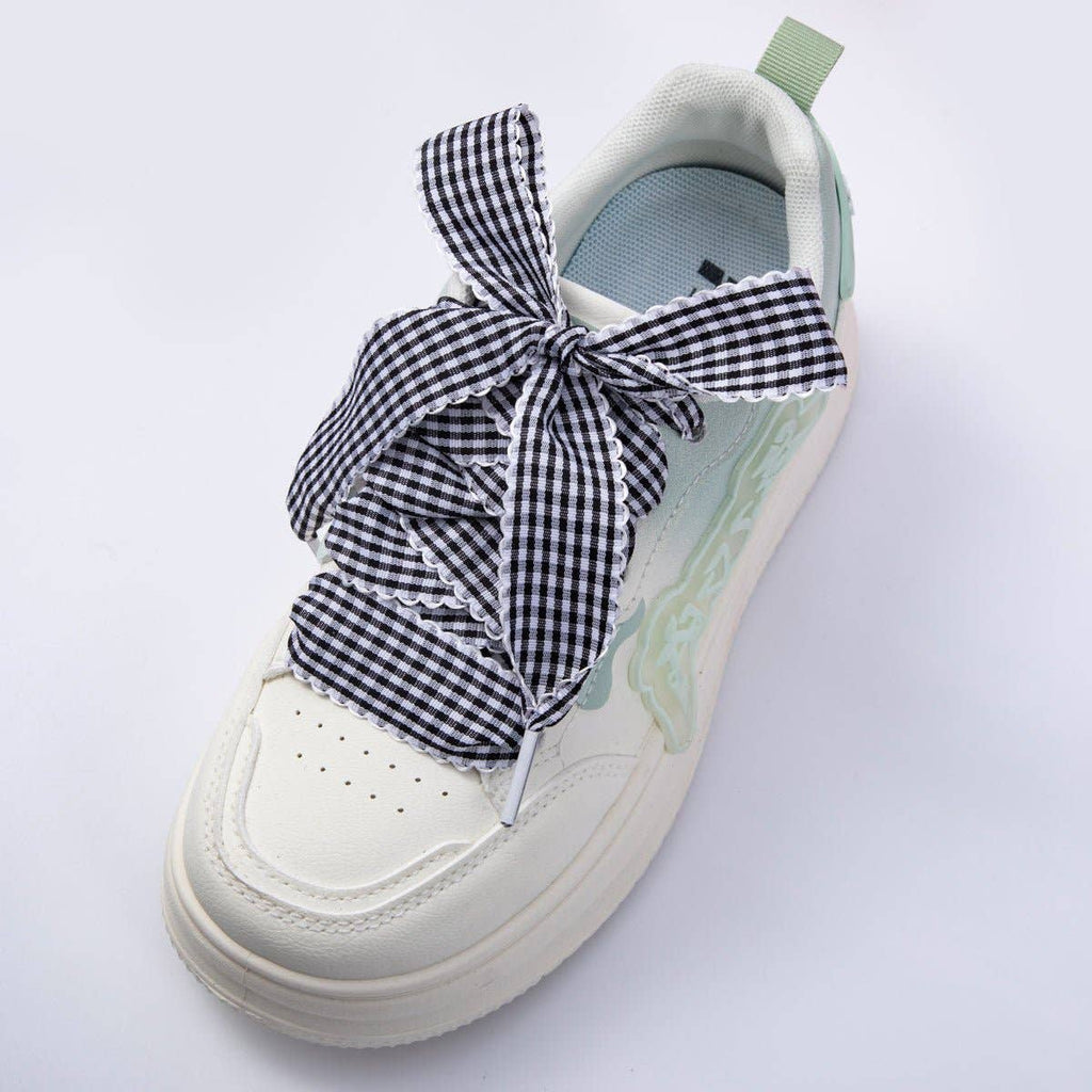 Black, Blue, Red, Pink Gingham Checkered Retro Ribbon Shoelaces | WB00296 - WB00299: Black