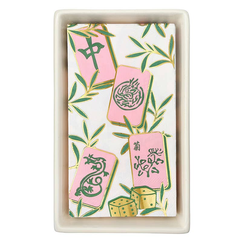 Ceramic Guest Napkin Tray + Napkins - Tiles: 13"L x 7"W