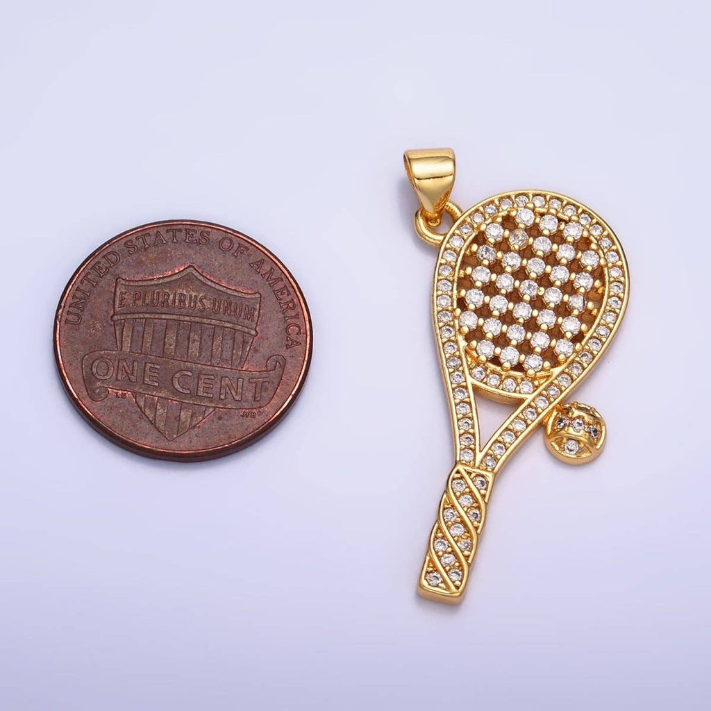 24K Gold Filled Micro Paved CZ Tennis Racket Ball Pendant | AA1066