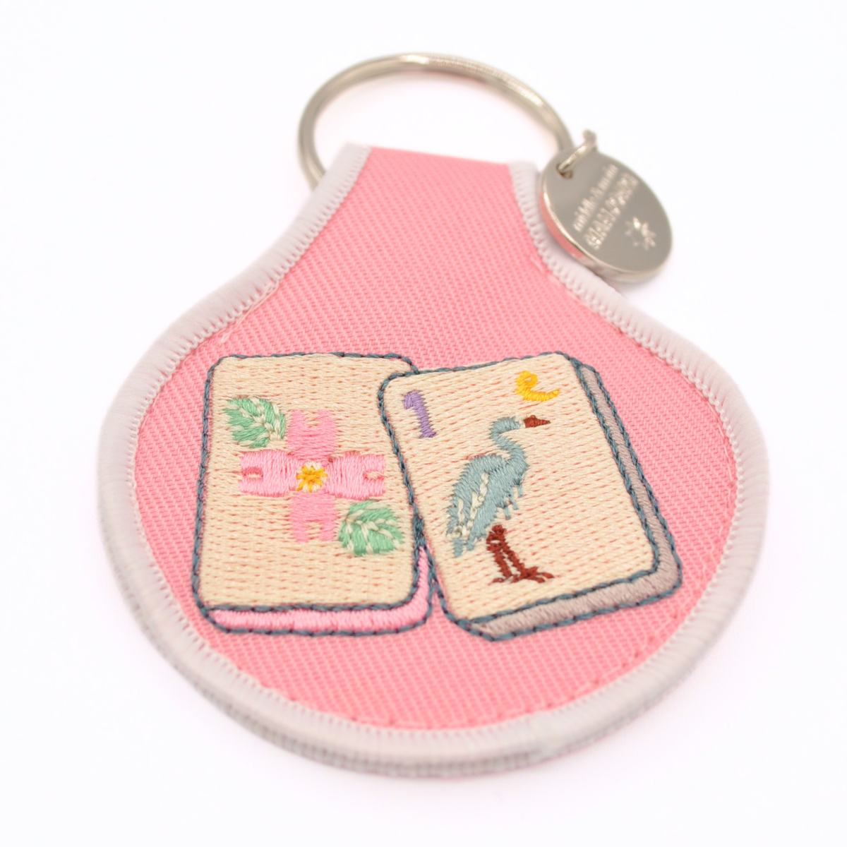 Middle & Main Mahjong Blossom & Bird Embroidered Tile Keychain