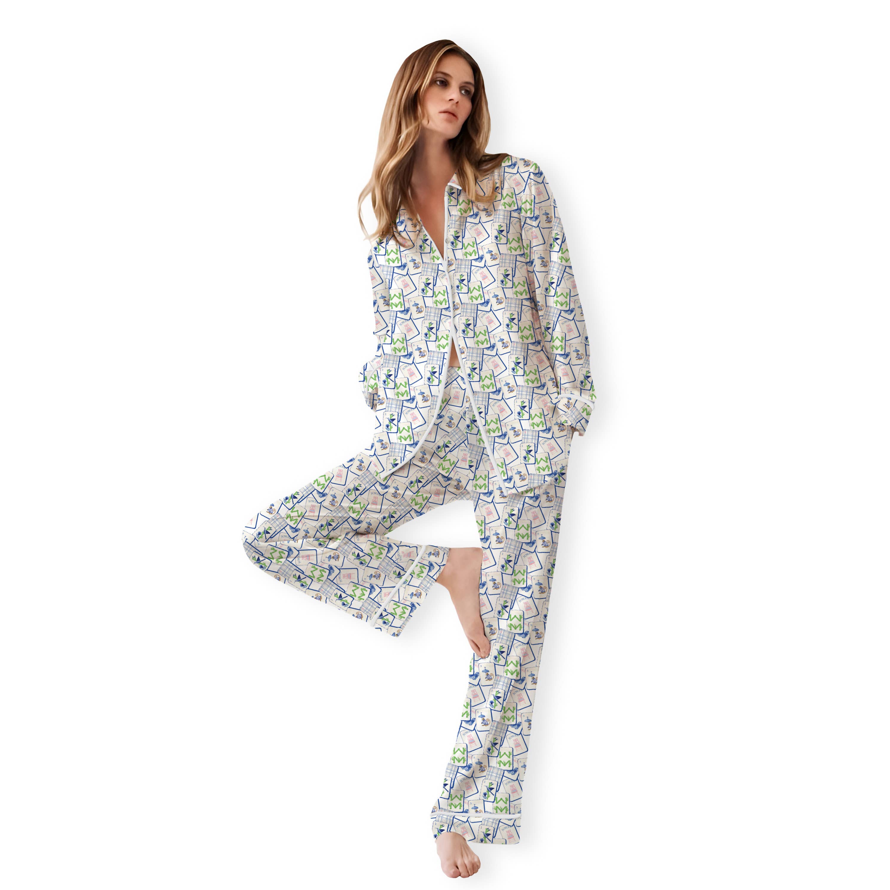 PJ Pant Set  - Mahjong Blue Tiles : M