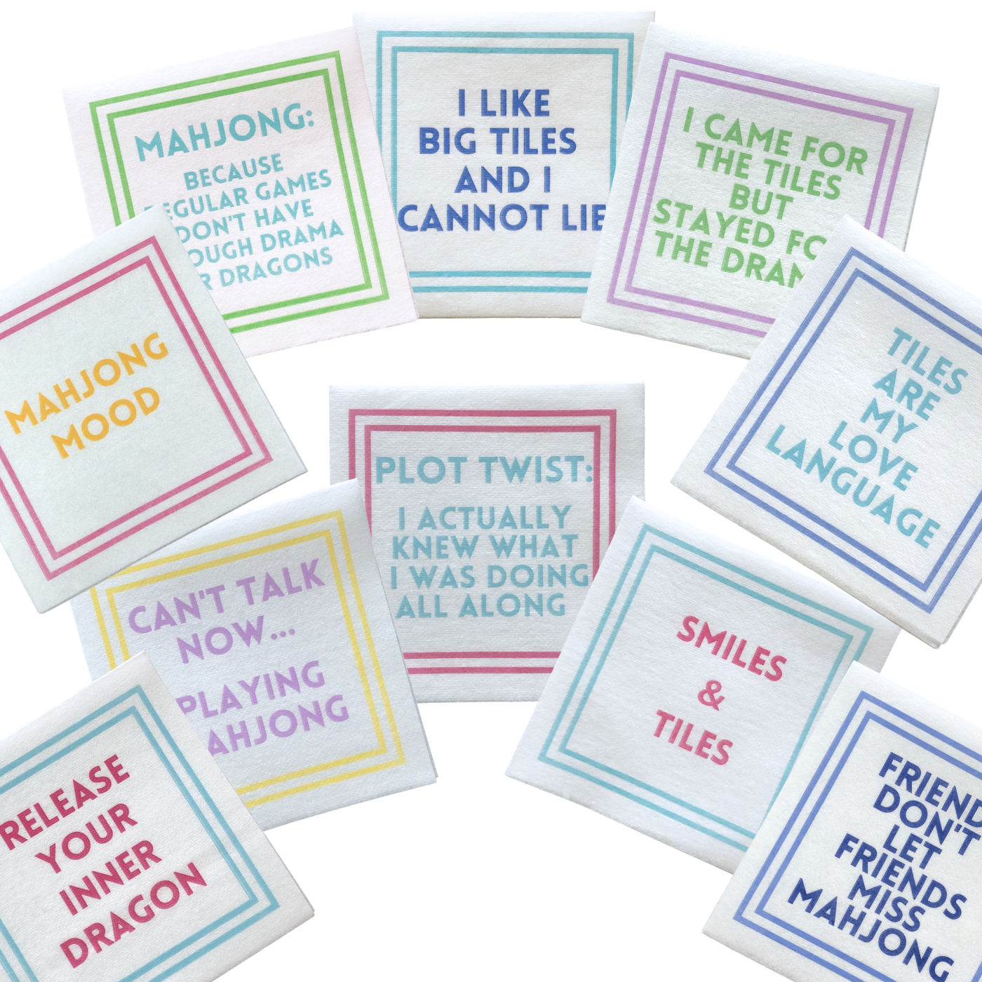 MAHJONG NAPKINS | 5'' x 5'' Luxury, Linen-Feel, Eco-Friendly: 10- I Like Big Tiles