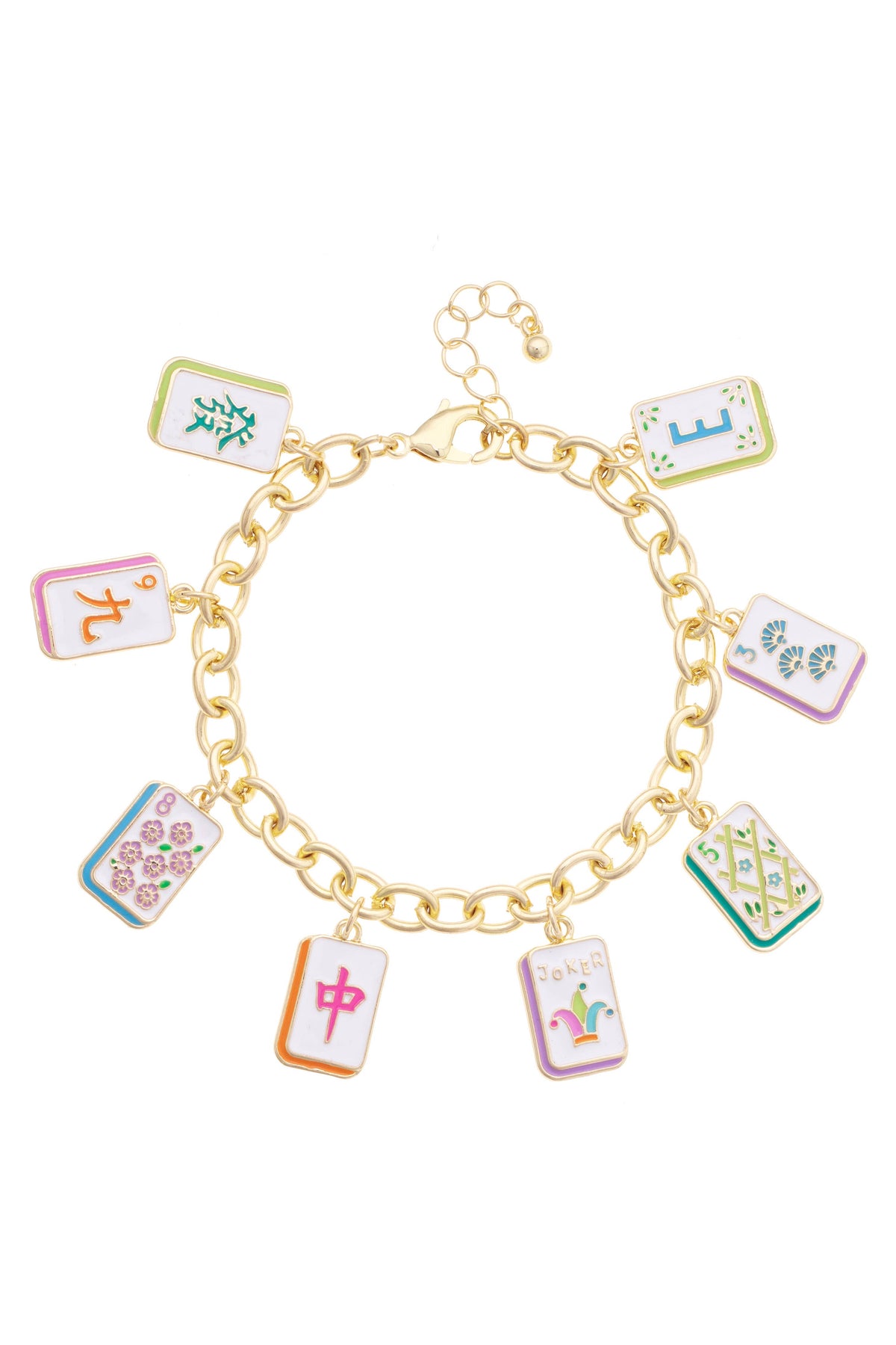 Canvas Style “Wanna Mahj?!” Enamel Charm Bracelet in Pastel Mutlicolor