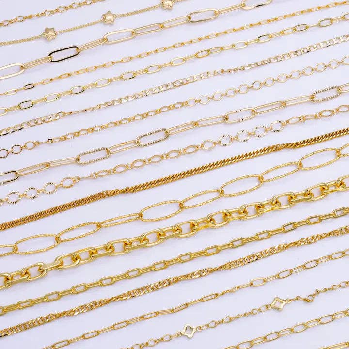 Charm Bar Chain Mystery Bag Sampler 10 Random Gold Chain: 7 inch Bracelet