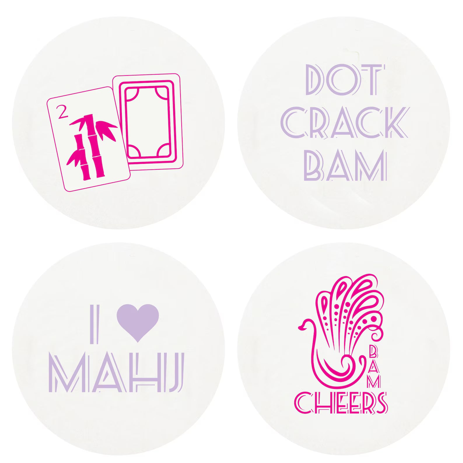 I Love Mahj/Bam Cheers coasters (4 pack) - assorted